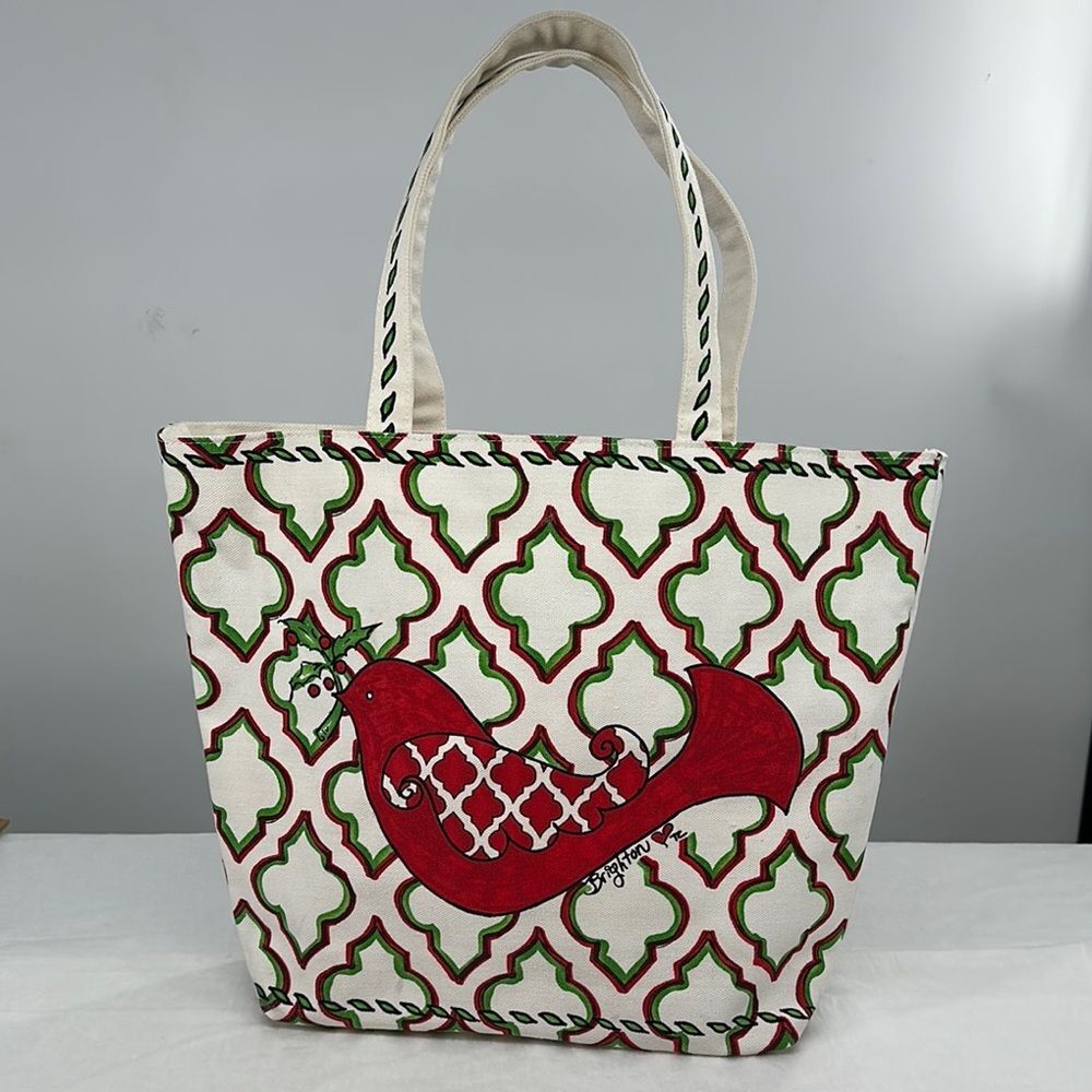Brighton Bag Canvas Christmas Holiday Joy Top Handle Tote Peace Love Red Green